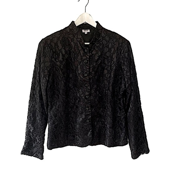 Vintage Y2K Black Lace Blazer Women Size 14 Glam Punk Rock Classic Witchy - Picture 1 of 12